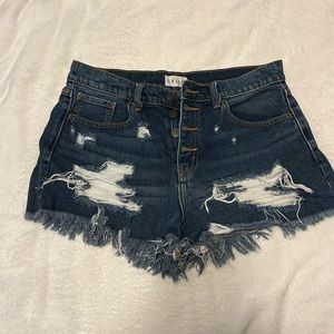 Navy blue distressed high waist shorts